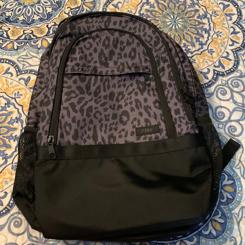 Victoria’s Secret Pink brand full size backpack-gray cheetah print and black